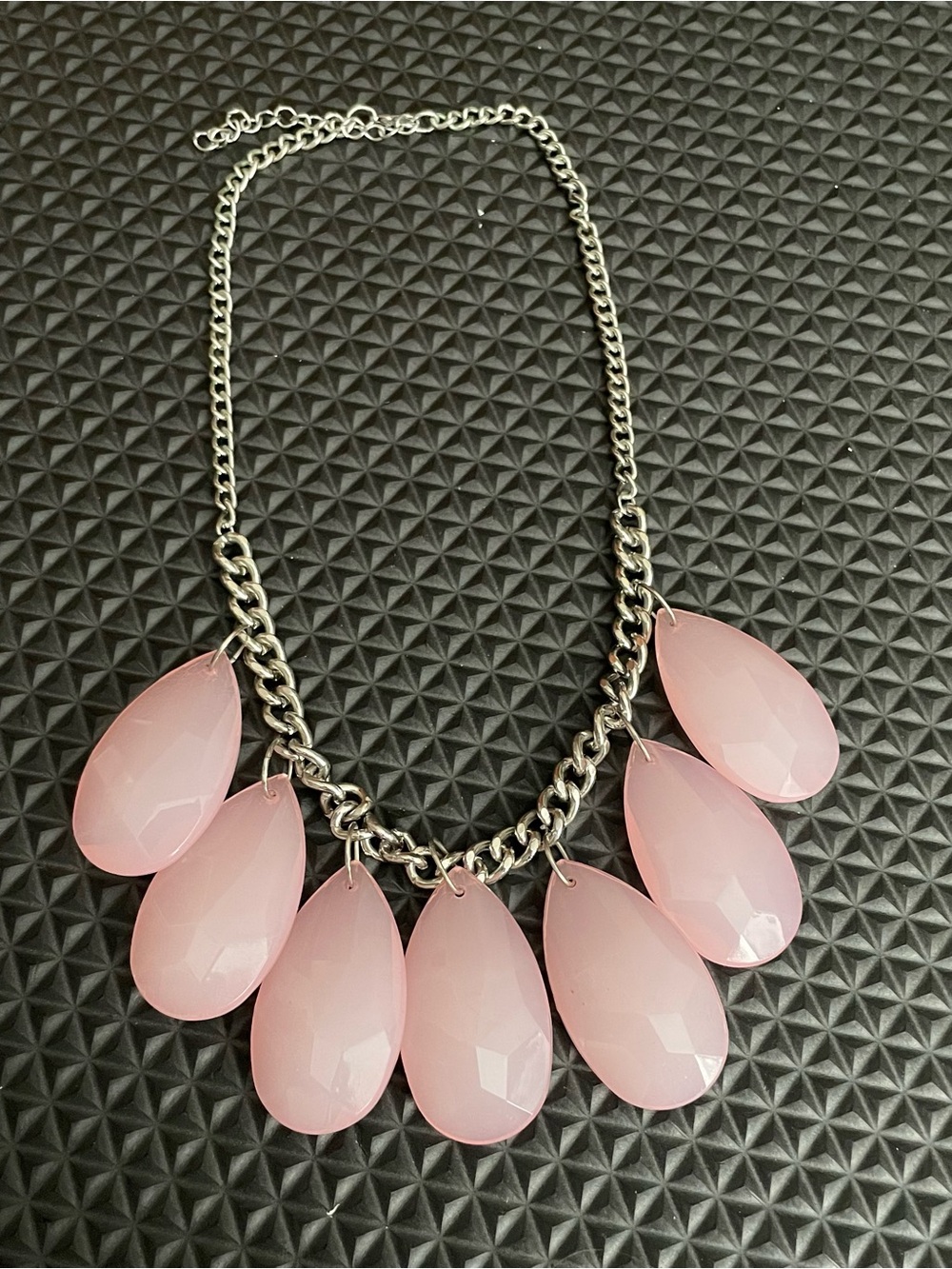 Pink Teardrops on Metal Chain Statement Necklace